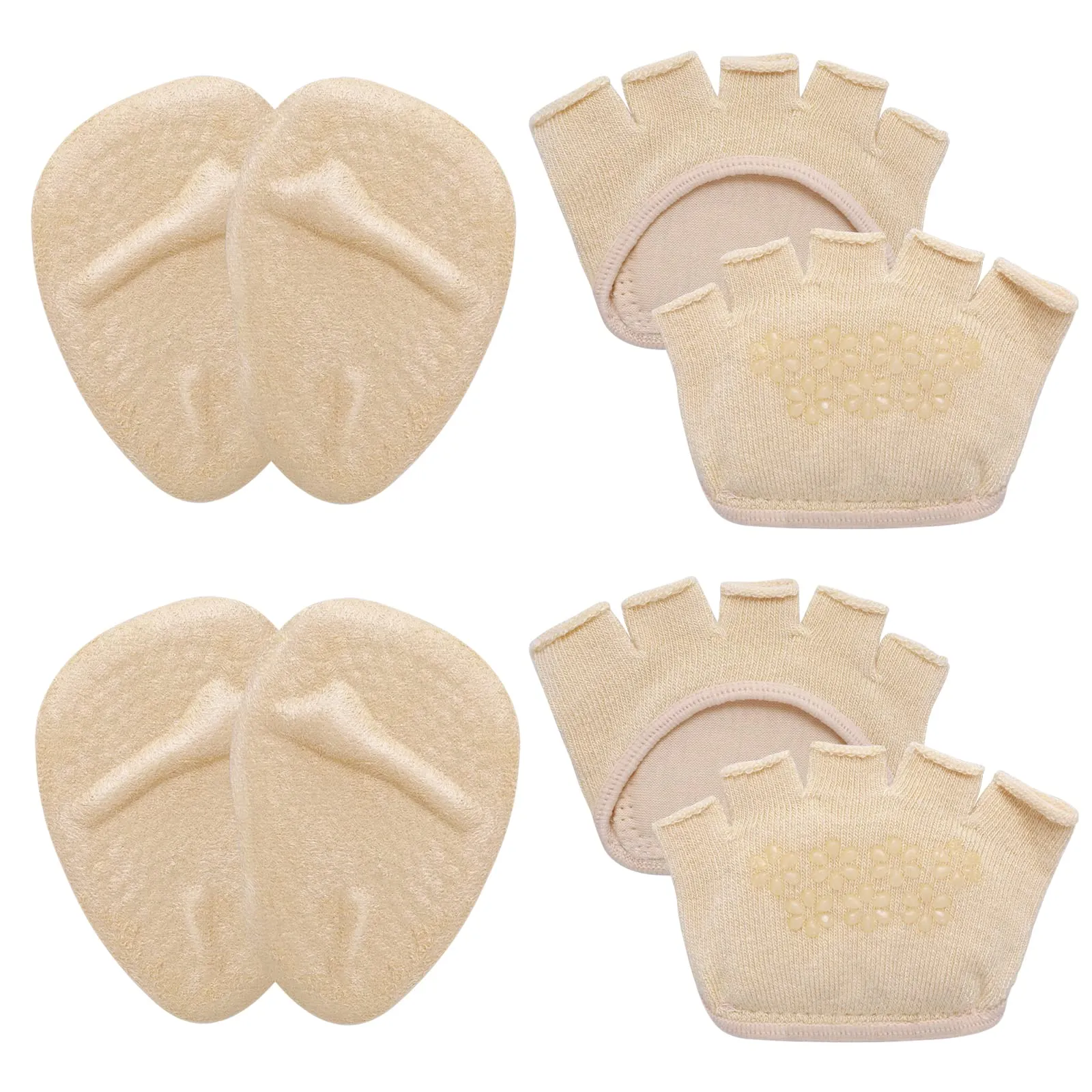 4 Pairs Metatarsal Pads Women Ball of Foot Cushions Toe Separator Socks Soft Forefoot Pads High Heel Inserts Metatarsal Socks Metatarsal Sleeves Forefoot Socks