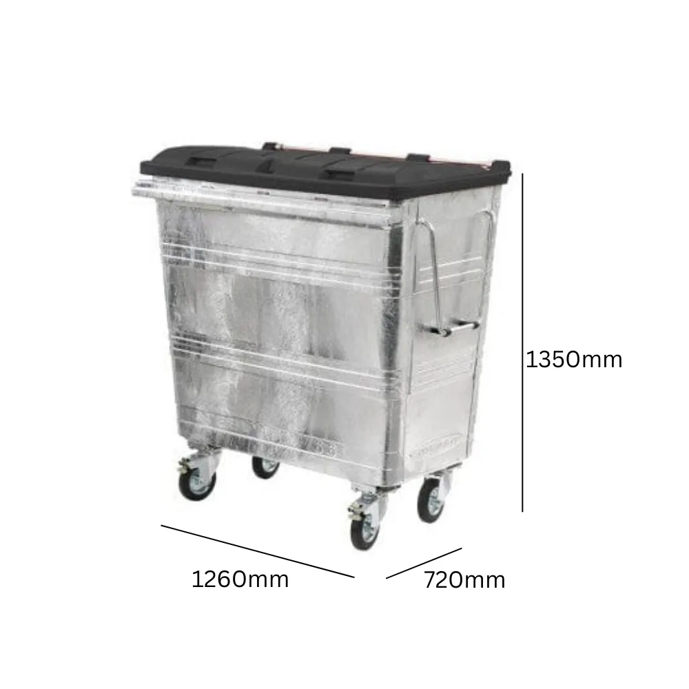 660 Litre Metal Wheelie bin with Choice of Lid