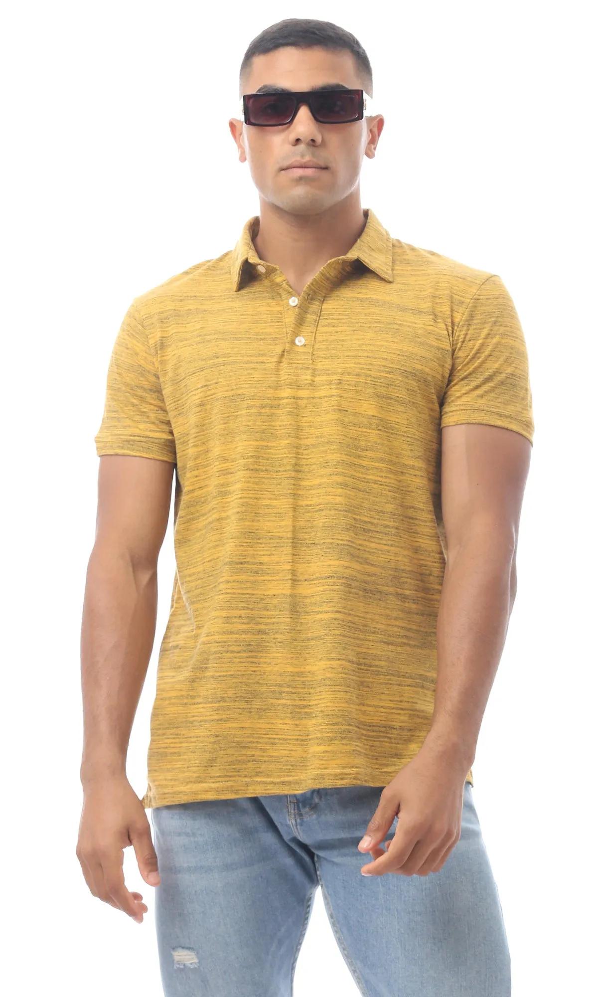 98890 Mustard Striped Slip On Buttoned Polo Shirt
