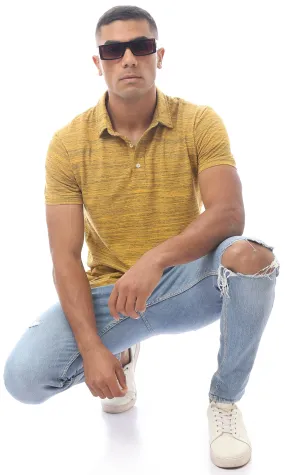 98890 Mustard Striped Slip On Buttoned Polo Shirt