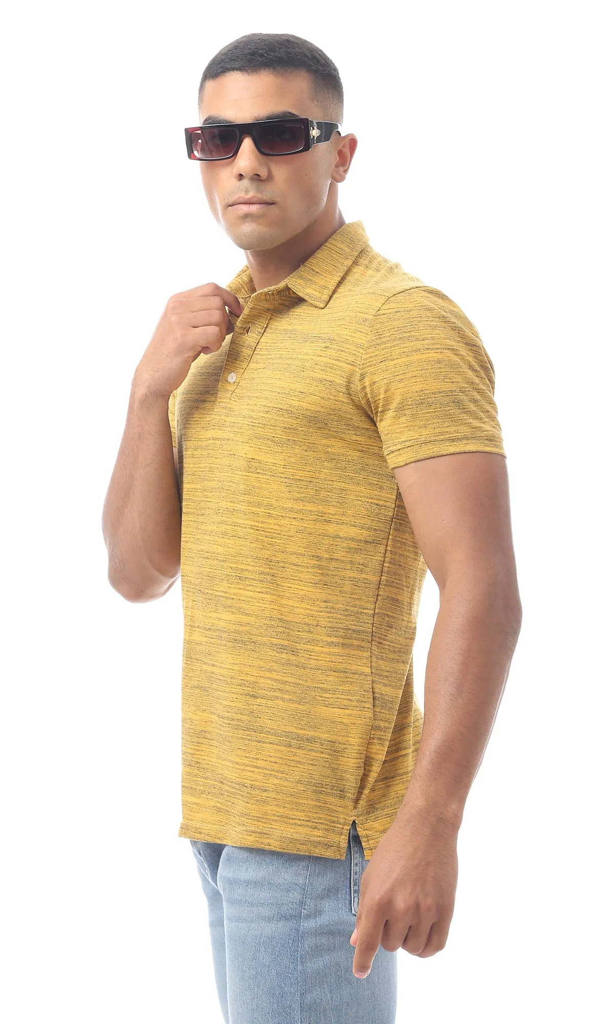 98890 Mustard Striped Slip On Buttoned Polo Shirt