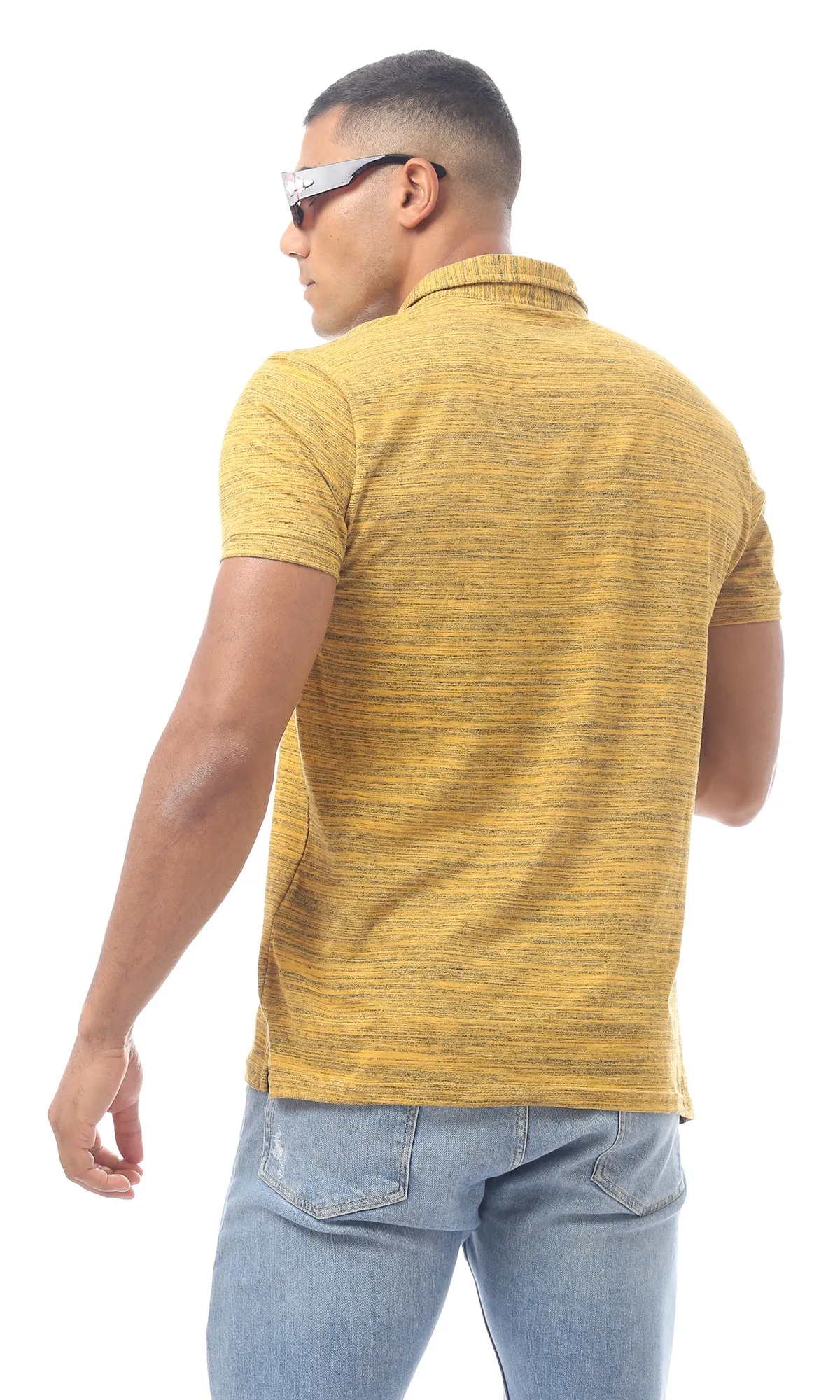98890 Mustard Striped Slip On Buttoned Polo Shirt