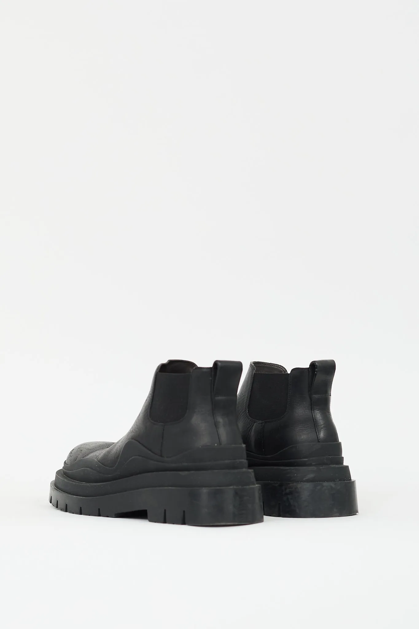 Black Leather Tire Ankle Chelsea Boot