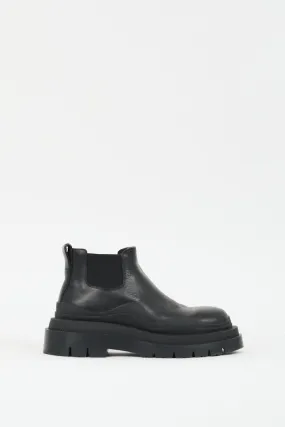 Black Leather Tire Ankle Chelsea Boot