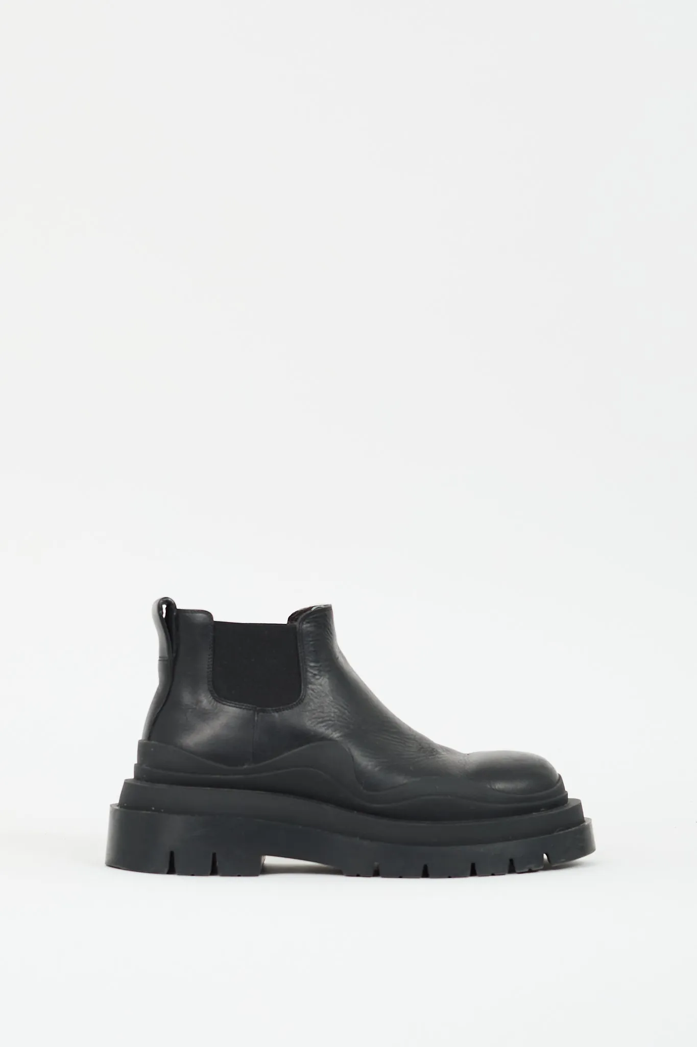 Black Leather Tire Ankle Chelsea Boot