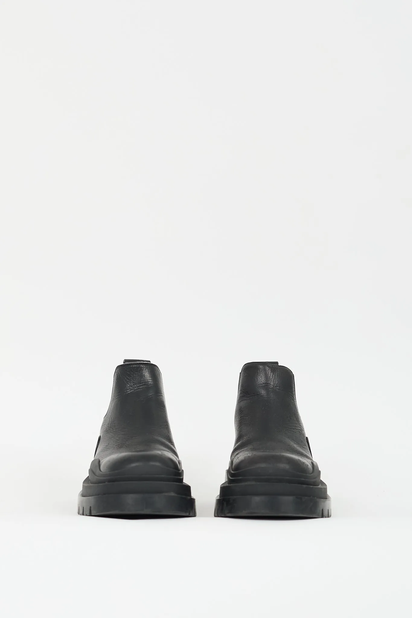 Black Leather Tire Ankle Chelsea Boot