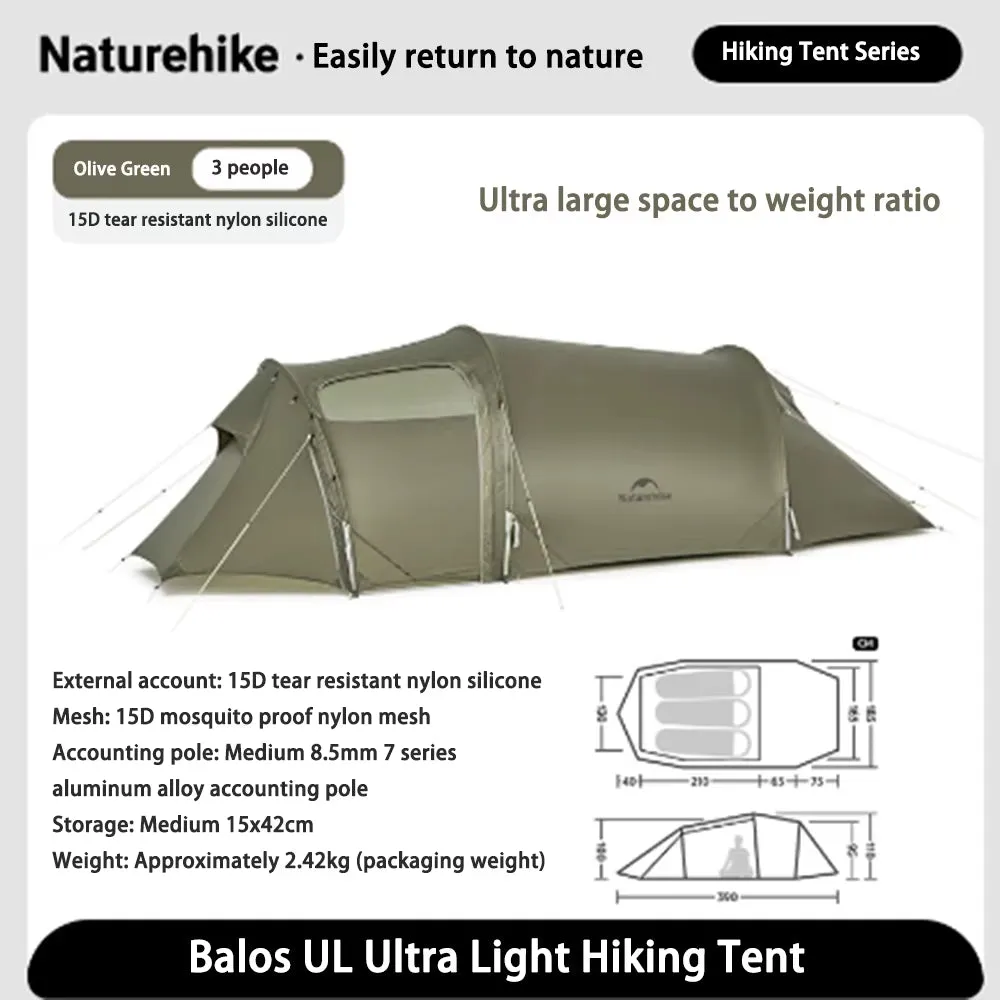Camping Outdoor Tunnel Tent Living Travel Tent Windproof Rainproof Portable Lightweight Hiking Tent for 2-3 Person