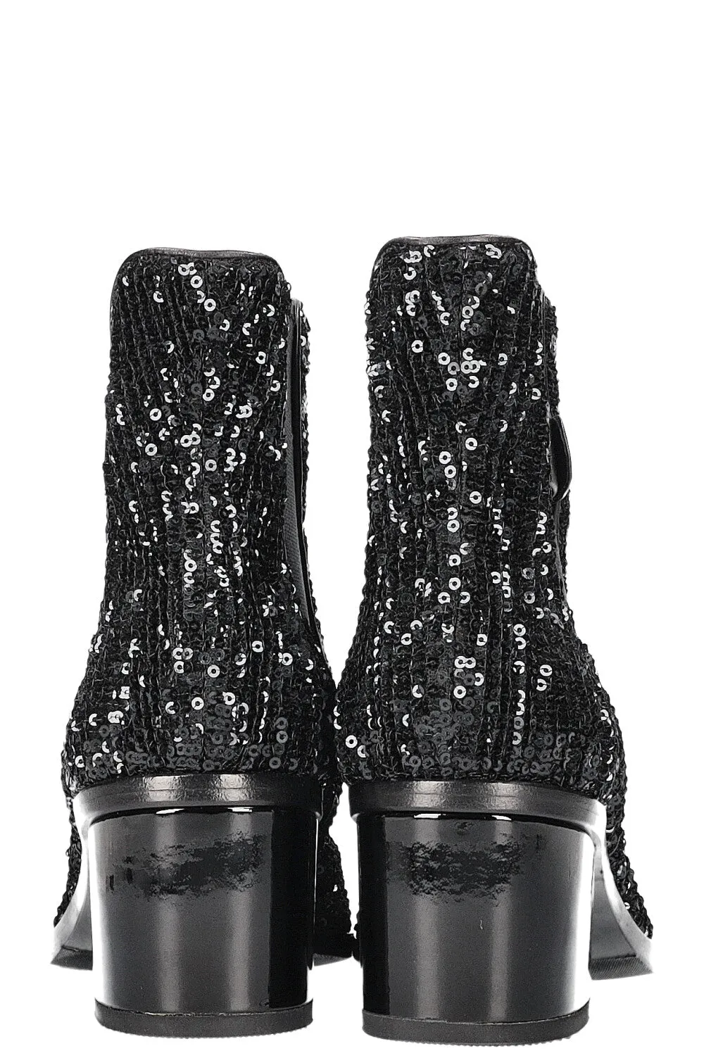 CHANEL 2019 CC Sequin Chelsea Boots Black