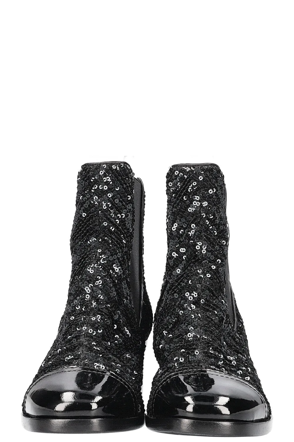 CHANEL 2019 CC Sequin Chelsea Boots Black