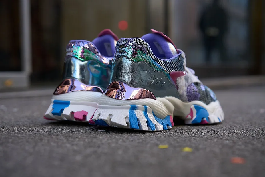 CLJD Sneaker med lilla paljetter og rosa og bl sle