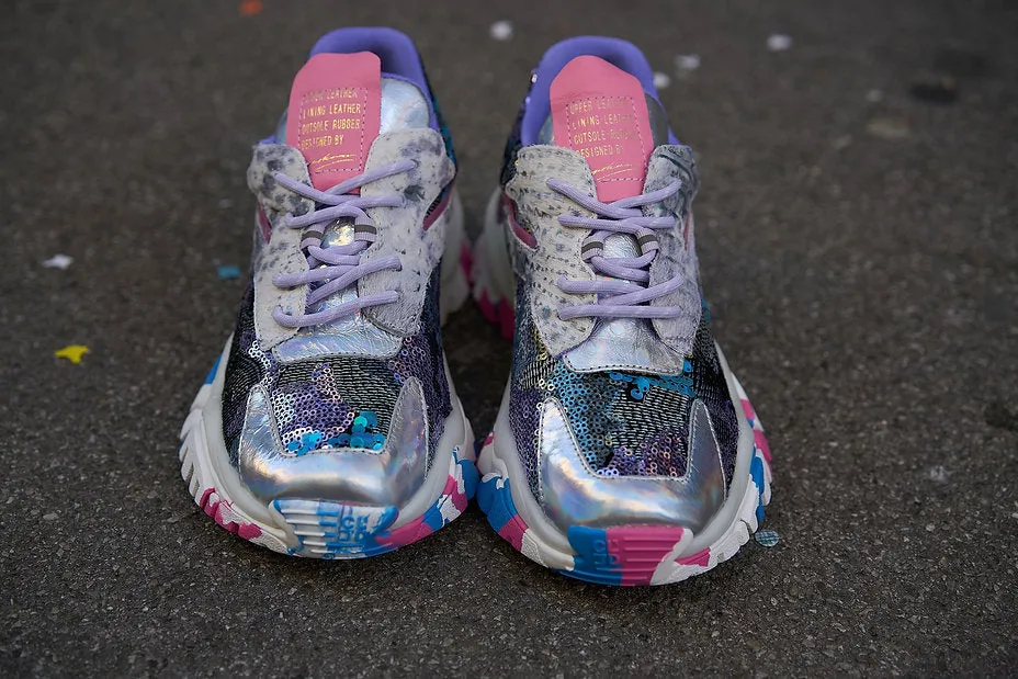 CLJD Sneaker med lilla paljetter og rosa og bl sle