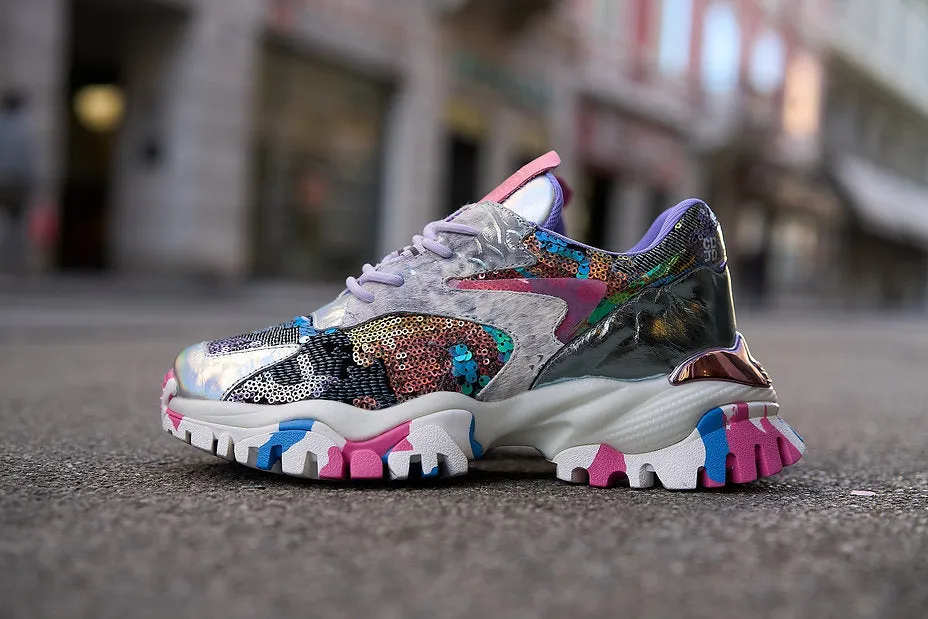 CLJD Sneaker med lilla paljetter og rosa og bl sle