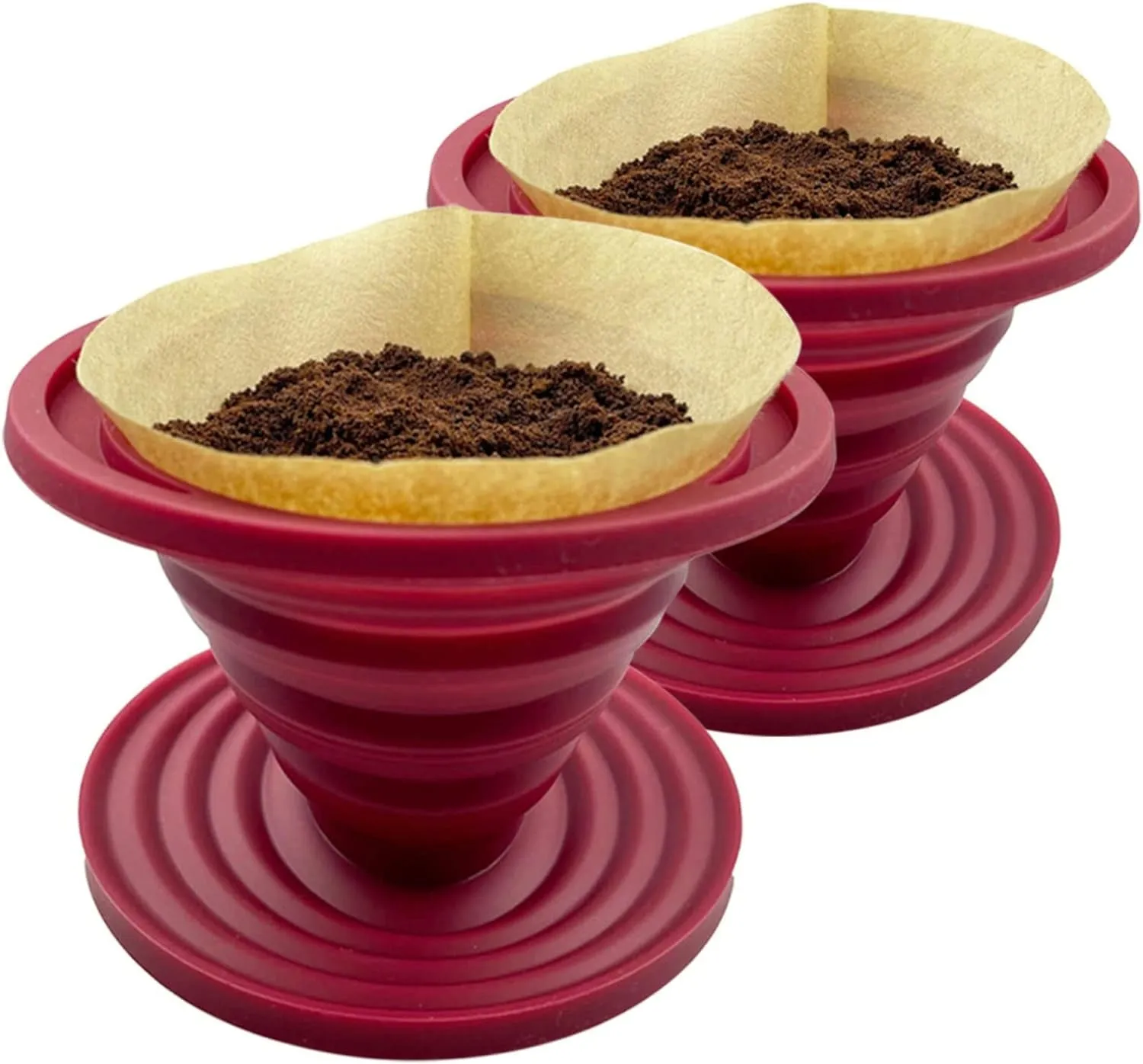 Collapsible Silicone Pour Over Coffee Dripper for Camping - Reusable Coffee Filter Holder in Red