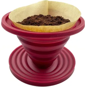 Collapsible Silicone Pour Over Coffee Dripper for Camping - Reusable Coffee Filter Holder in Red