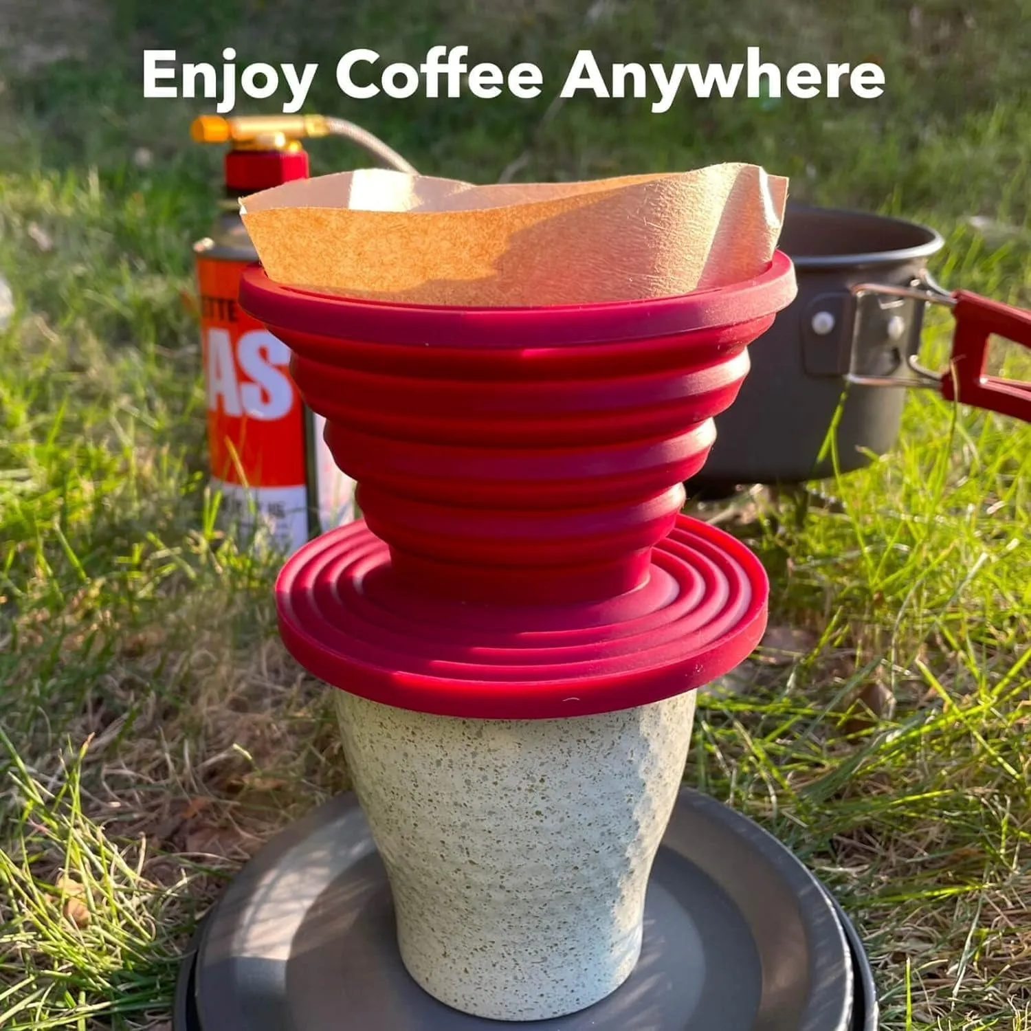 Collapsible Silicone Pour Over Coffee Dripper for Camping - Reusable Coffee Filter Holder in Red