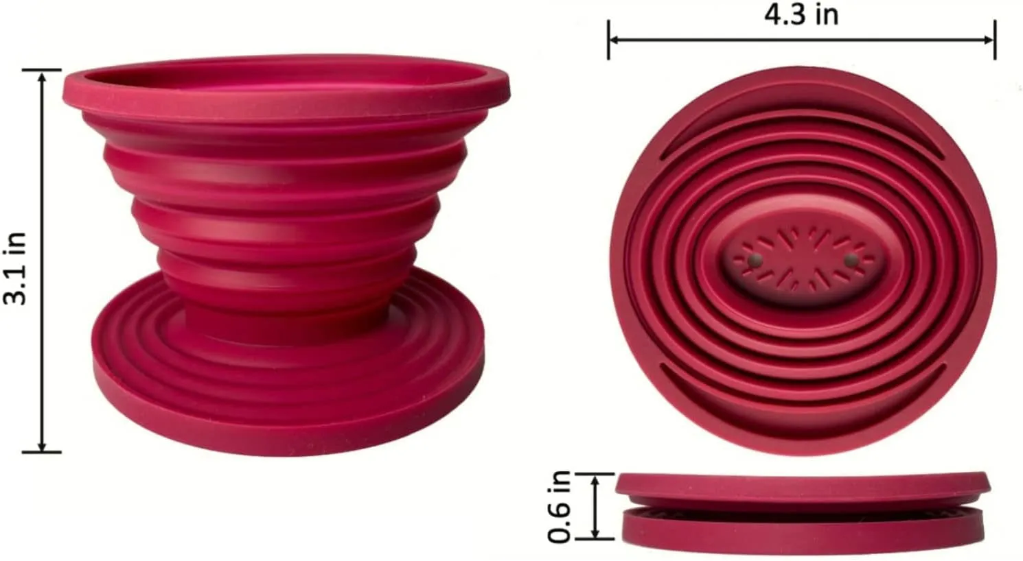 Collapsible Silicone Pour Over Coffee Dripper for Camping - Reusable Coffee Filter Holder in Red