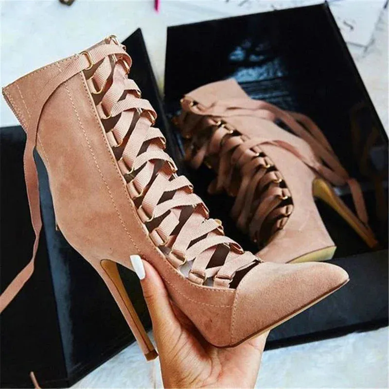 Funki Buys | Boots | Women's Lace Up High Heel Ankle Boots