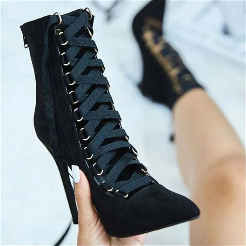 Funki Buys | Boots | Women's Lace Up High Heel Ankle Boots