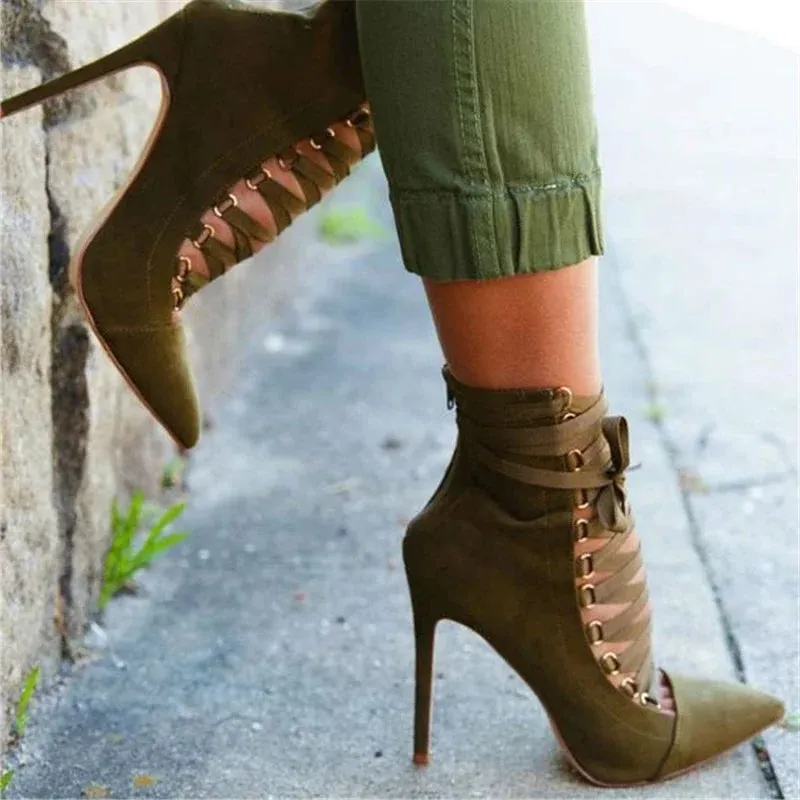 Funki Buys | Boots | Women's Lace Up High Heel Ankle Boots