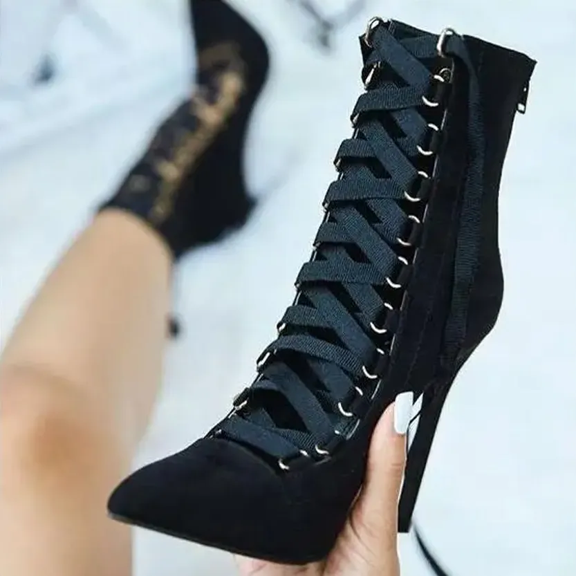 Funki Buys | Boots | Women's Lace Up High Heel Ankle Boots