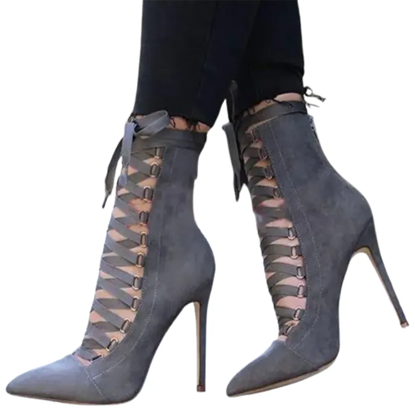 Funki Buys | Boots | Women's Lace Up High Heel Ankle Boots
