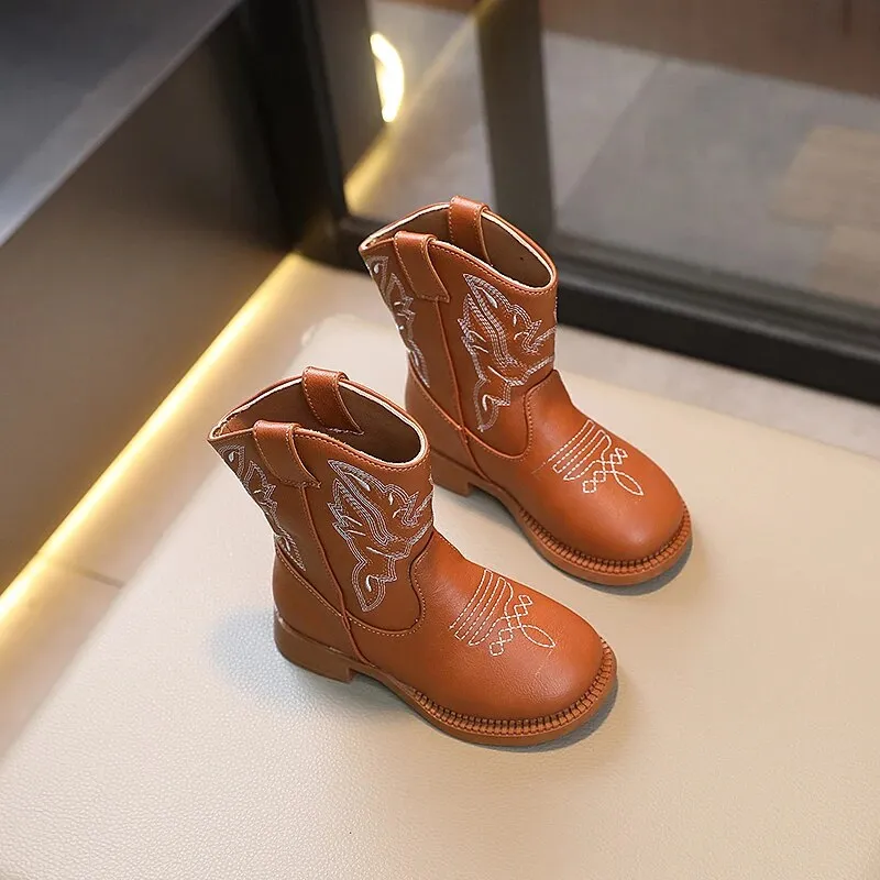 Girls Boots Kids Chelsea Ankle Boots Retro Girls Knight Boots Versatile Cowboy Boots