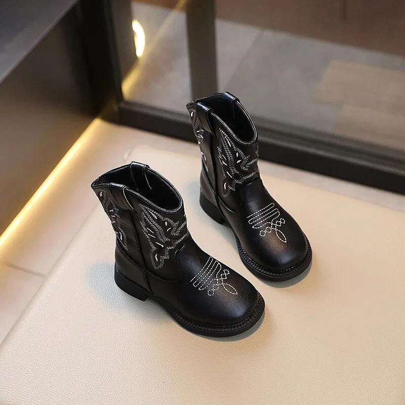 Girls Boots Kids Chelsea Ankle Boots Retro Girls Knight Boots Versatile Cowboy Boots