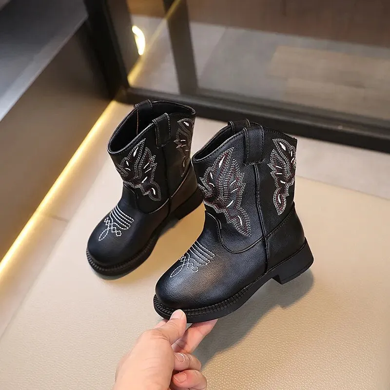 Girls Boots Kids Chelsea Ankle Boots Retro Girls Knight Boots Versatile Cowboy Boots