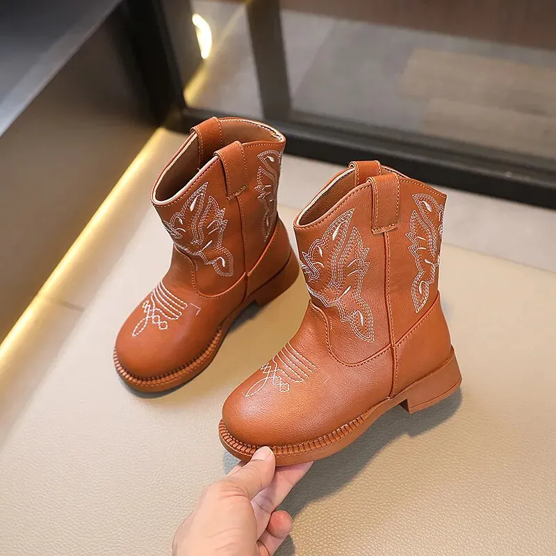 Girls Boots Kids Chelsea Ankle Boots Retro Girls Knight Boots Versatile Cowboy Boots