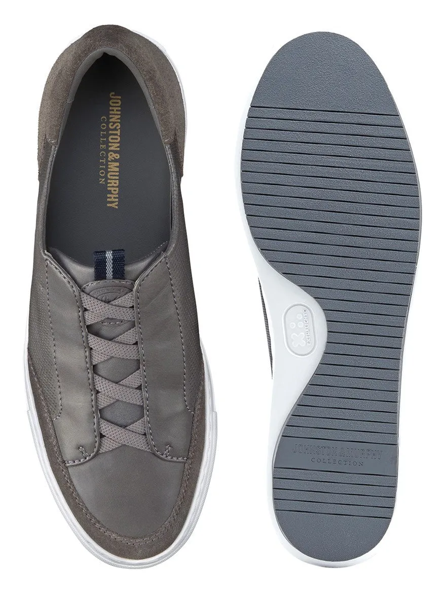 J & M Collection Anson Stretch Lace-to-Toe in Grey English Suede/Sheepskin