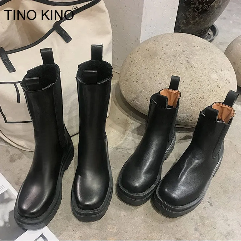 Knitted Platform PU Leather Women's Ankle Boots