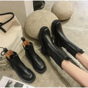 Knitted Platform PU Leather Women's Ankle Boots