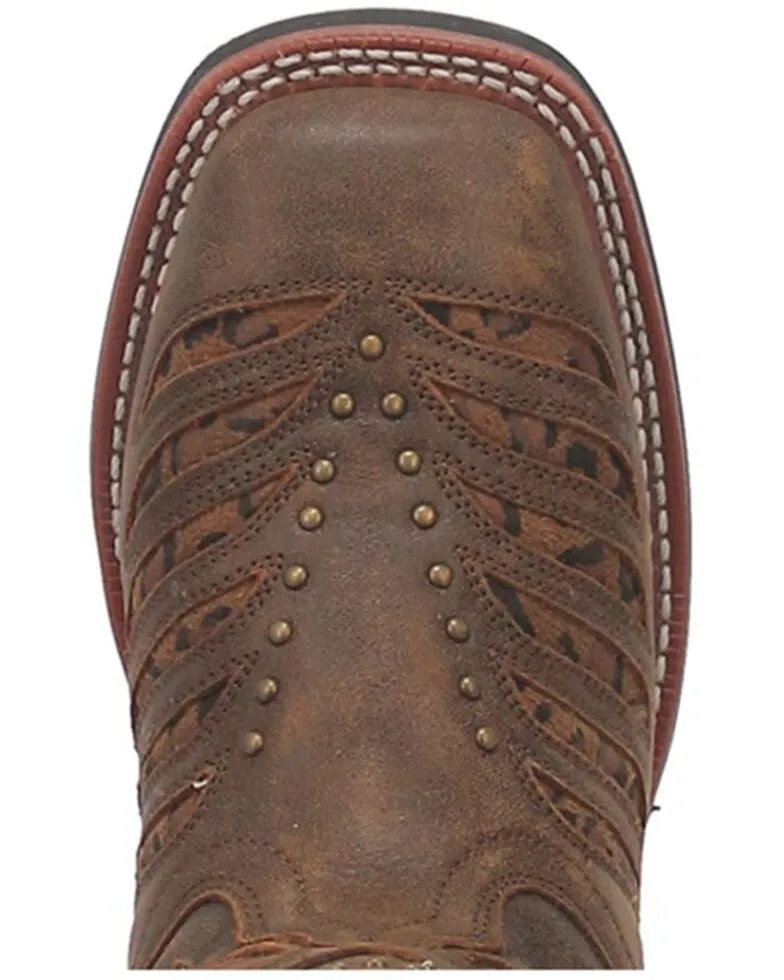Laredo Women's Stella Leopard Print Inlay Studded Western Boot - Square Toe 5889