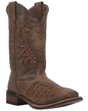 Laredo Women's Stella Leopard Print Inlay Studded Western Boot - Square Toe 5889