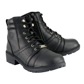 MBL9300 Women's Black Leather Lace-Up Motorcycle Rider Boots with Size Zipper