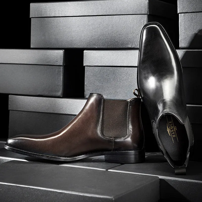 Men leather chelsea boots fashion slip on square toe boots