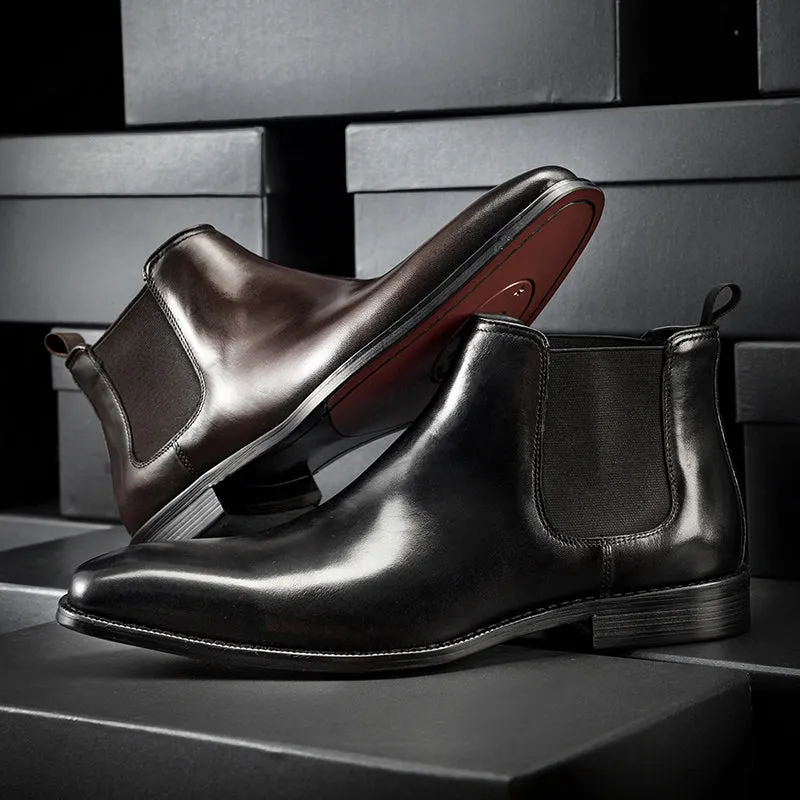 Men leather chelsea boots fashion slip on square toe boots