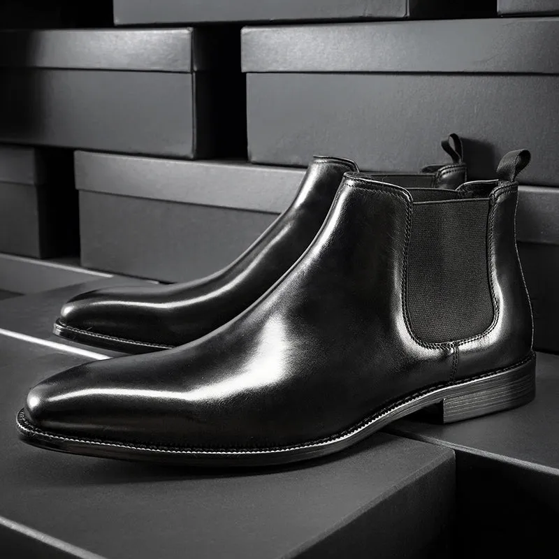 Men leather chelsea boots fashion slip on square toe boots