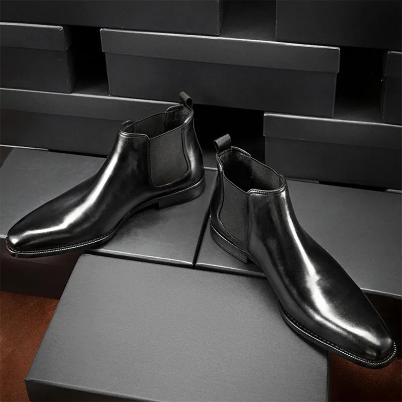 Men leather chelsea boots fashion slip on square toe boots
