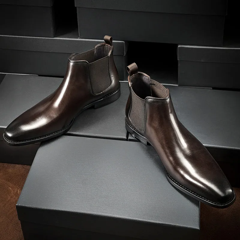 Men leather chelsea boots fashion slip on square toe boots