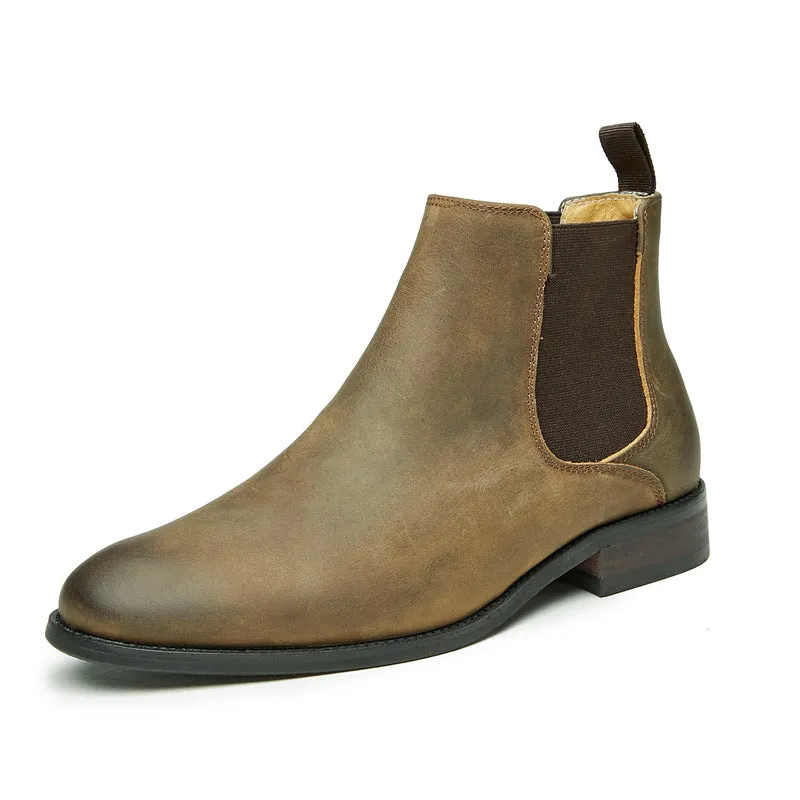 Mens leather chelsea boots England style slip on ankle boots