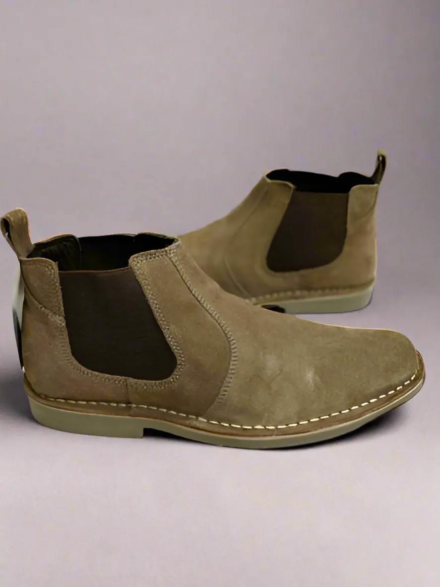 Mens Suede Desert Boots Pull on Slip Taupe Dealer Chelsea Boot Size 6 to 12