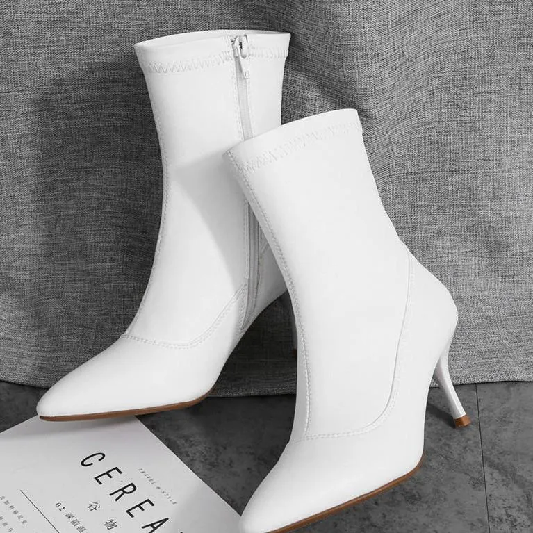 New 2018 Women Socks Slip On Ankle Leather White Boots