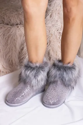 Pretty You London Giselle Slipper Boots  in Grey