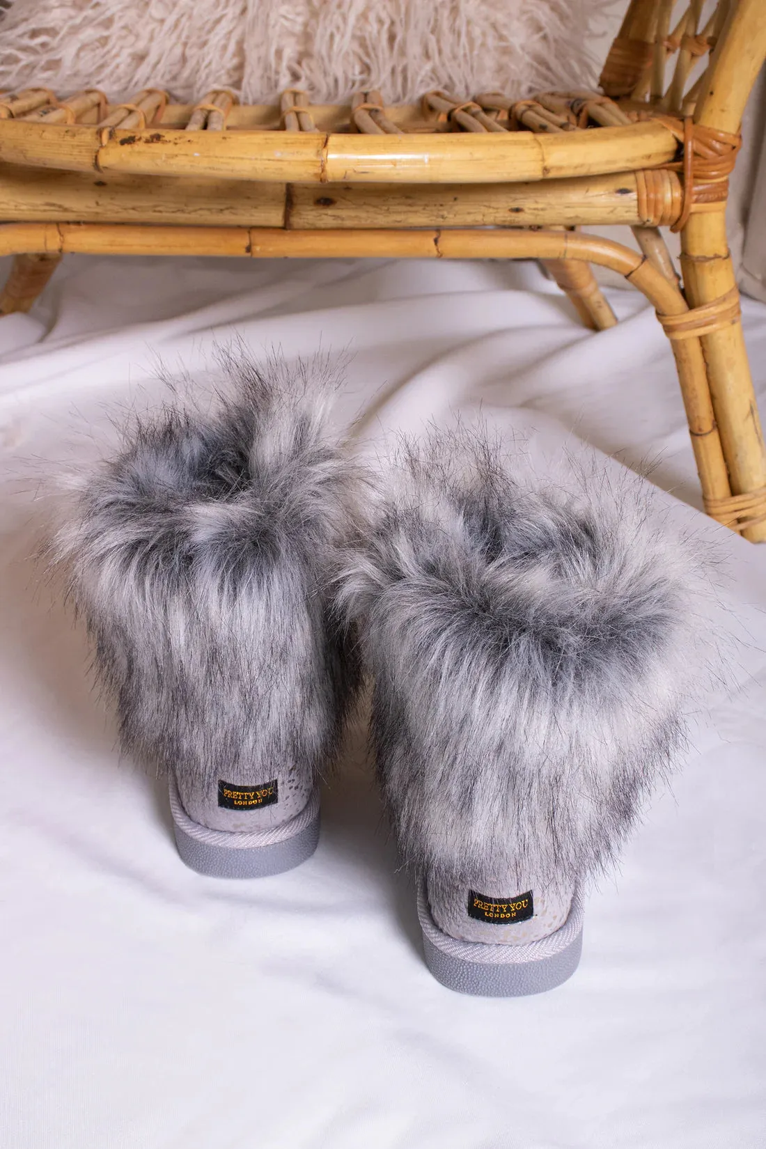 Pretty You London Giselle Slipper Boots  in Grey