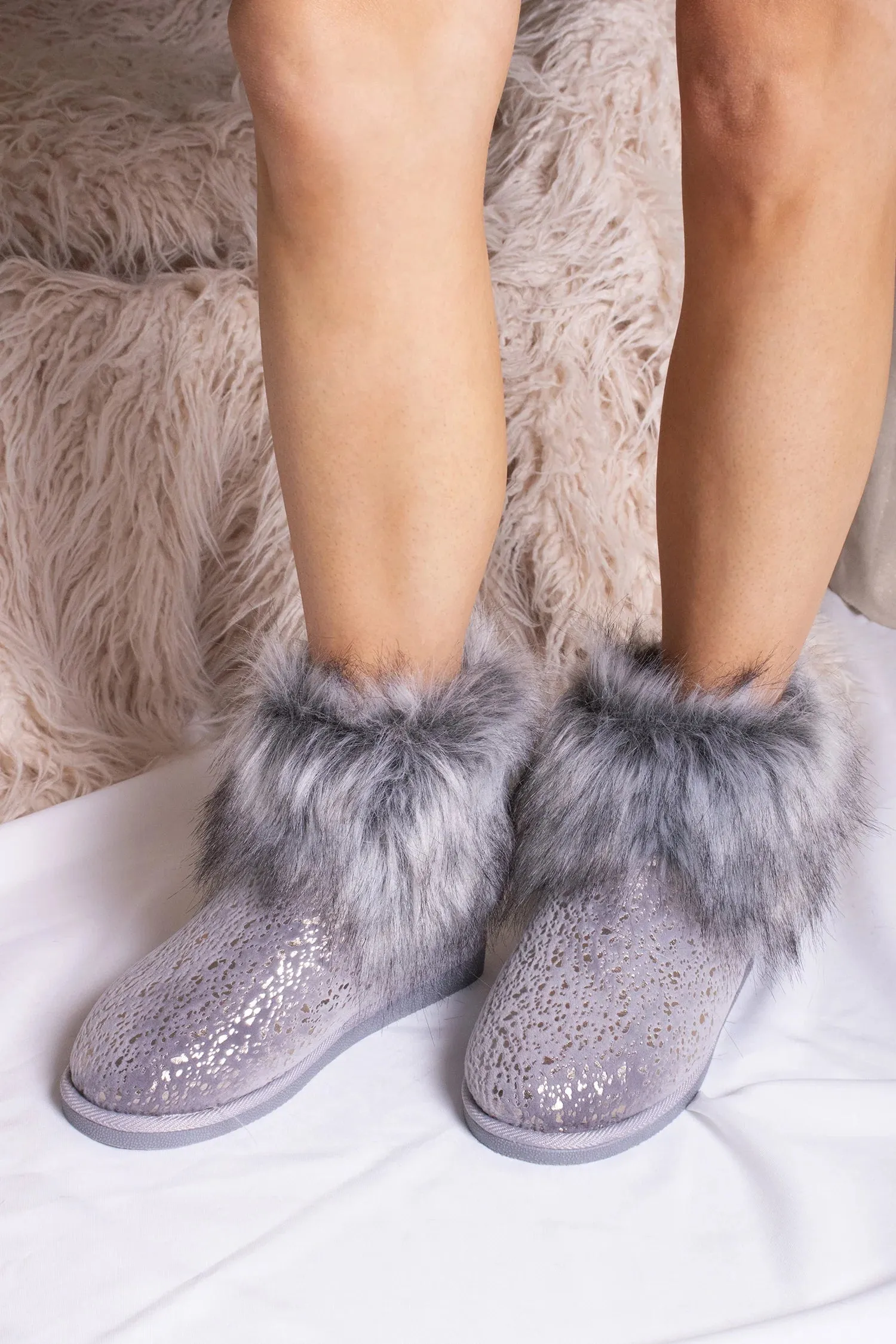 Pretty You London Giselle Slipper Boots  in Grey