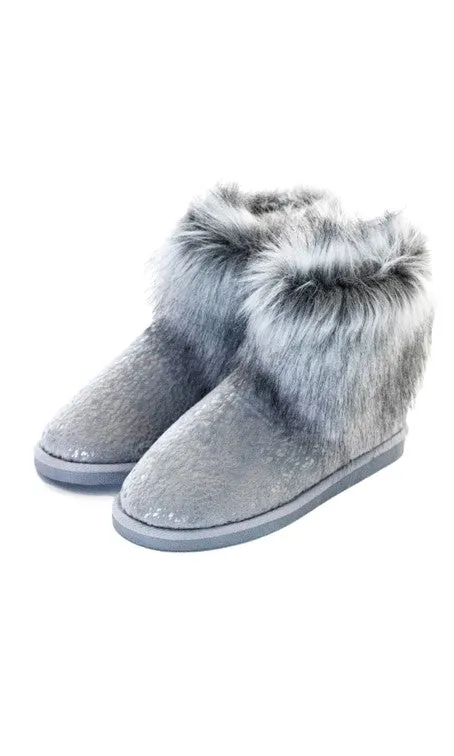 Pretty You London Giselle Slipper Boots  in Grey