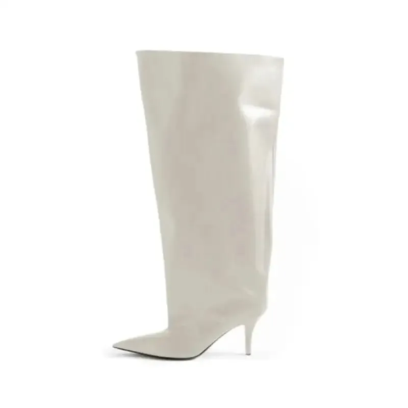 PU Pointed Toe Knee Length Slip On Boots
