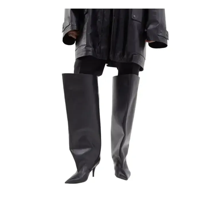 PU Pointed Toe Knee Length Slip On Boots