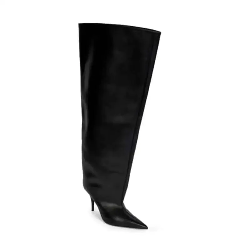 PU Pointed Toe Knee Length Slip On Boots